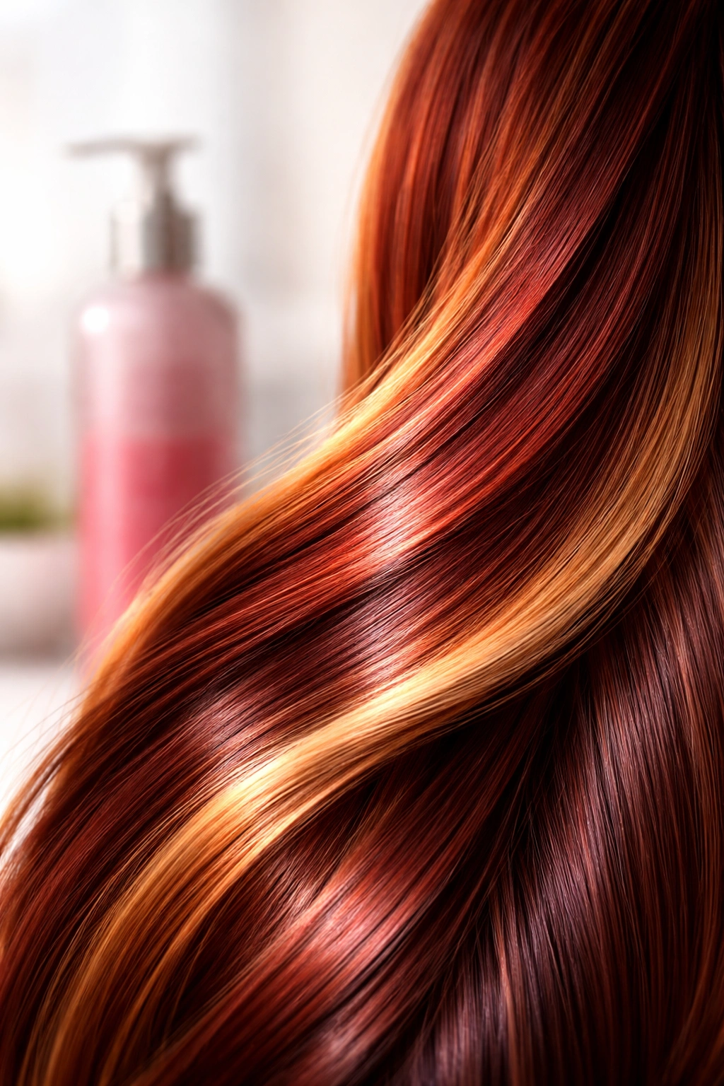 Glossy hair strand with rich color and protective shine