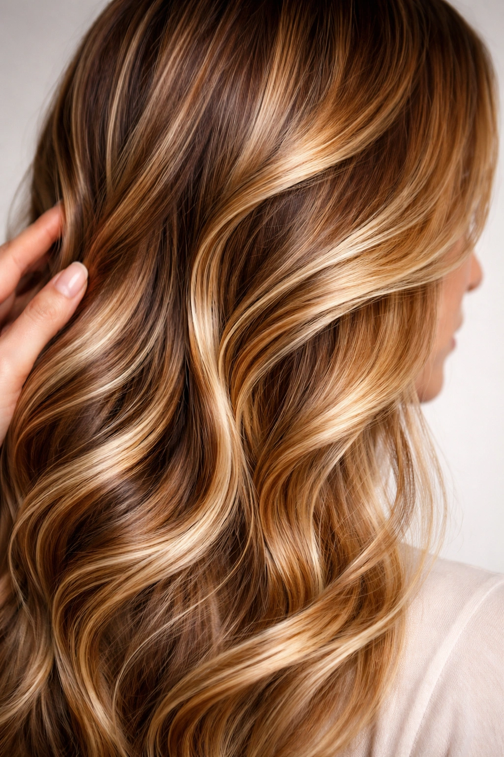 Close-up of color-treated hair with highlights