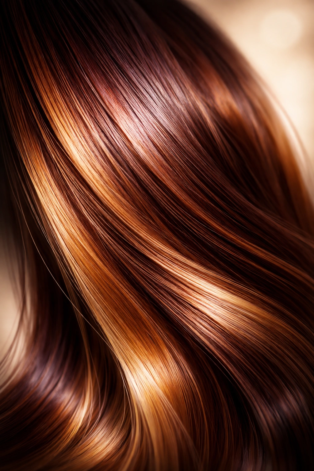 Close-up of a color-treated hair strand with lasting color and shine