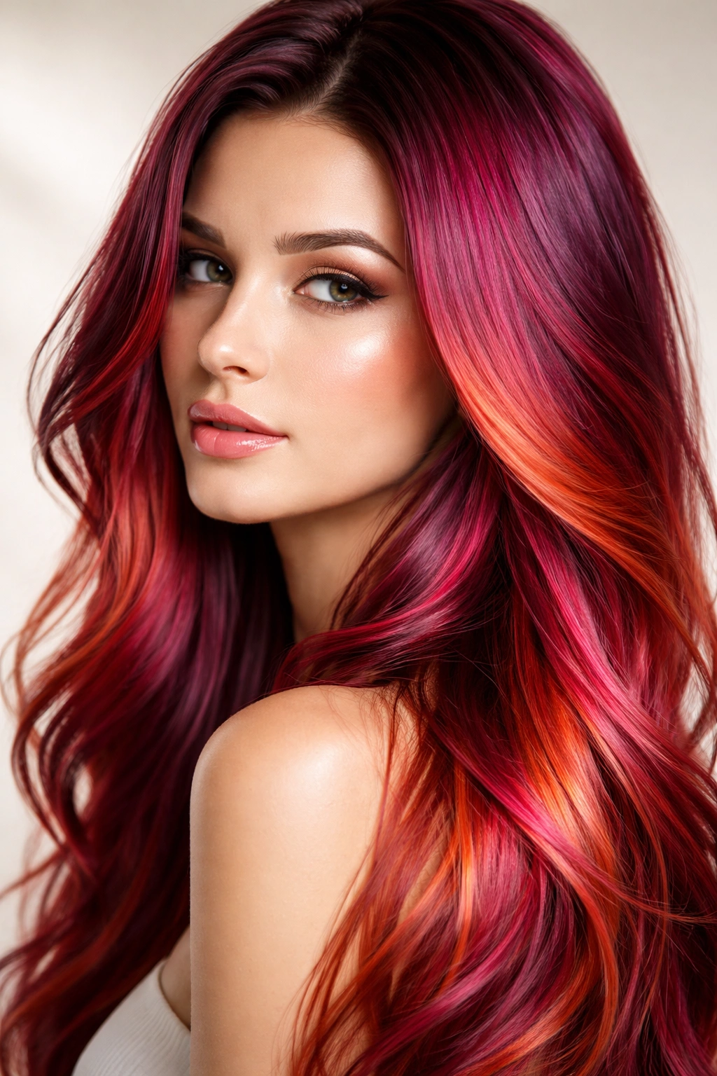 Close-up of color-treated hair showing vibrancy and shine