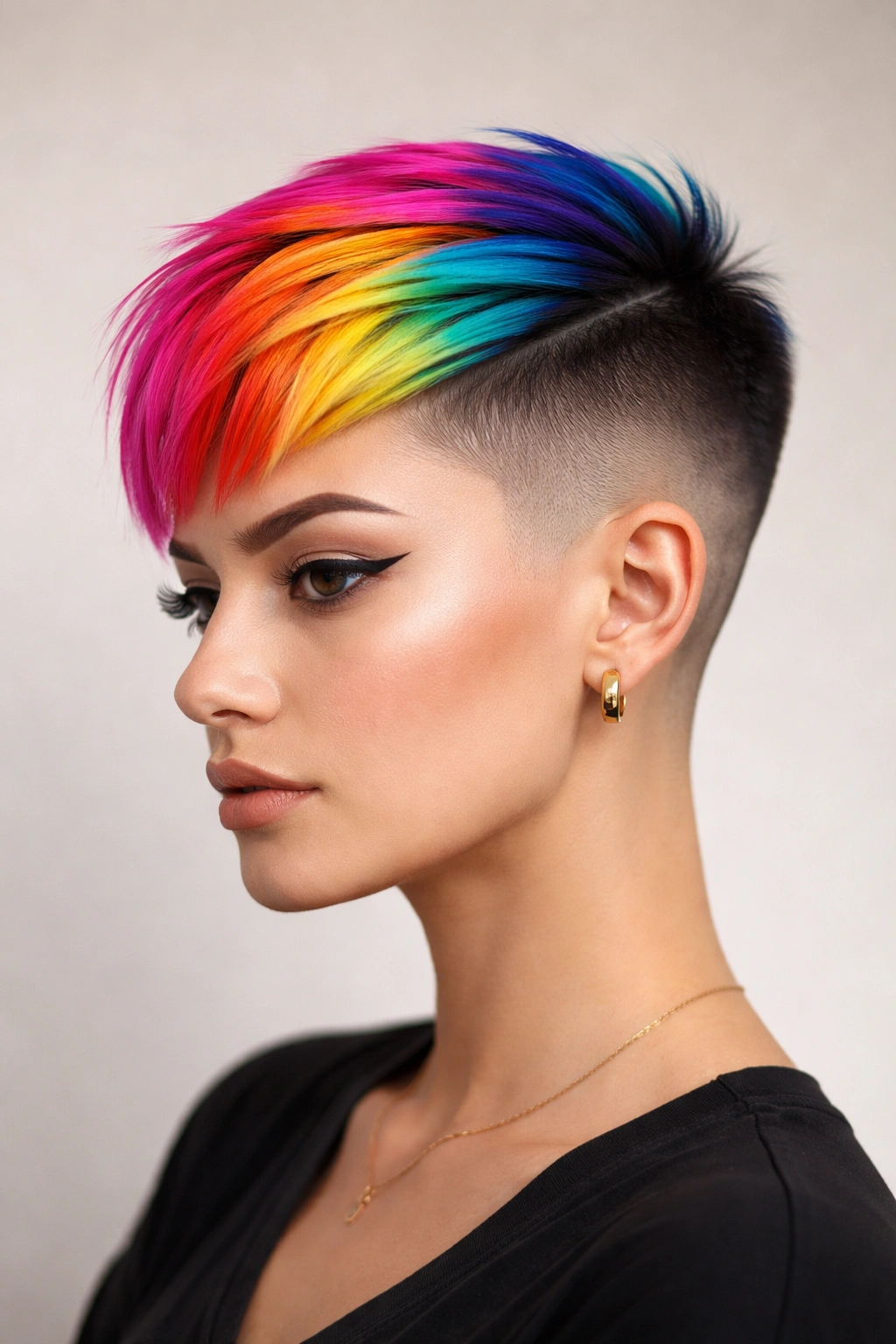 12 Statement Hairstyles With Shaved Sides 12 Portrait of Colored Block with Shaved Sides displaying bold color blocks on top and clean contrast sides