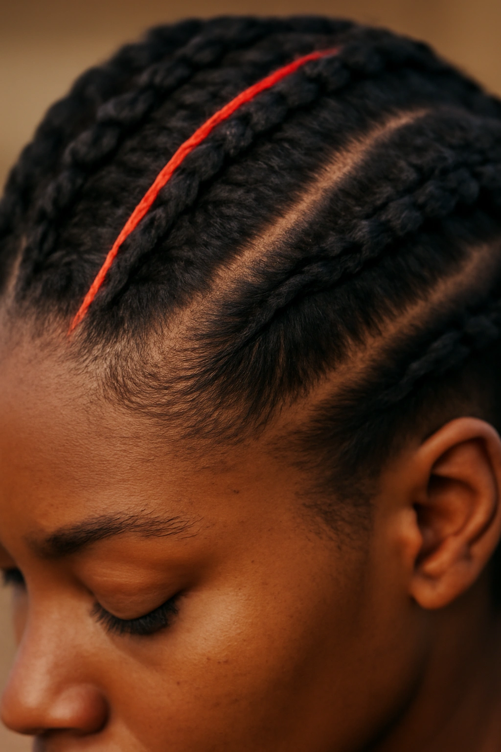 10 Line Design Hairstyles Black Women Are Wearing 10 Close-up of a single bright color line woven through braids