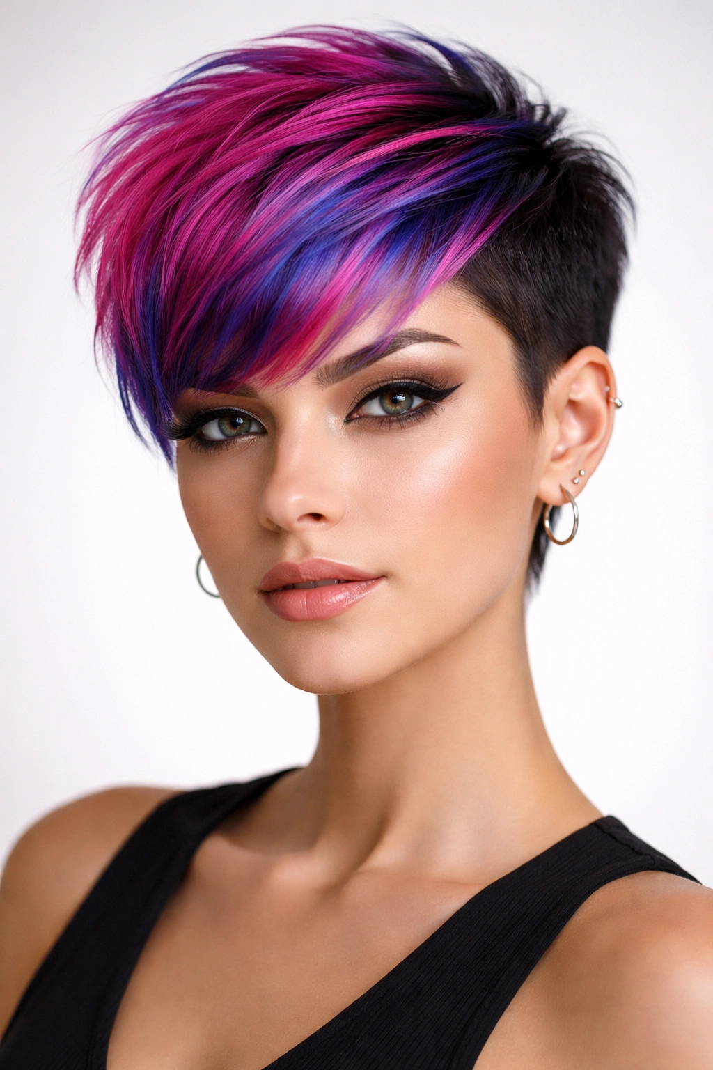 10 Edgy Pixie Cuts For Women Who Want Bold Hair 9 Frontal portrait of a colored pixie with top color and contrasting side color