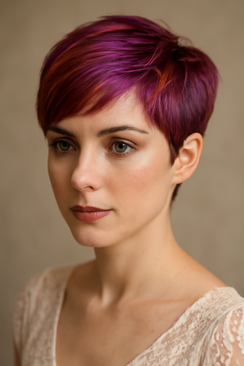 8 Wedding Hairstyles That Flatter Pixie Cuts 5 Front-facing pixie with bold color and metallic hair accents