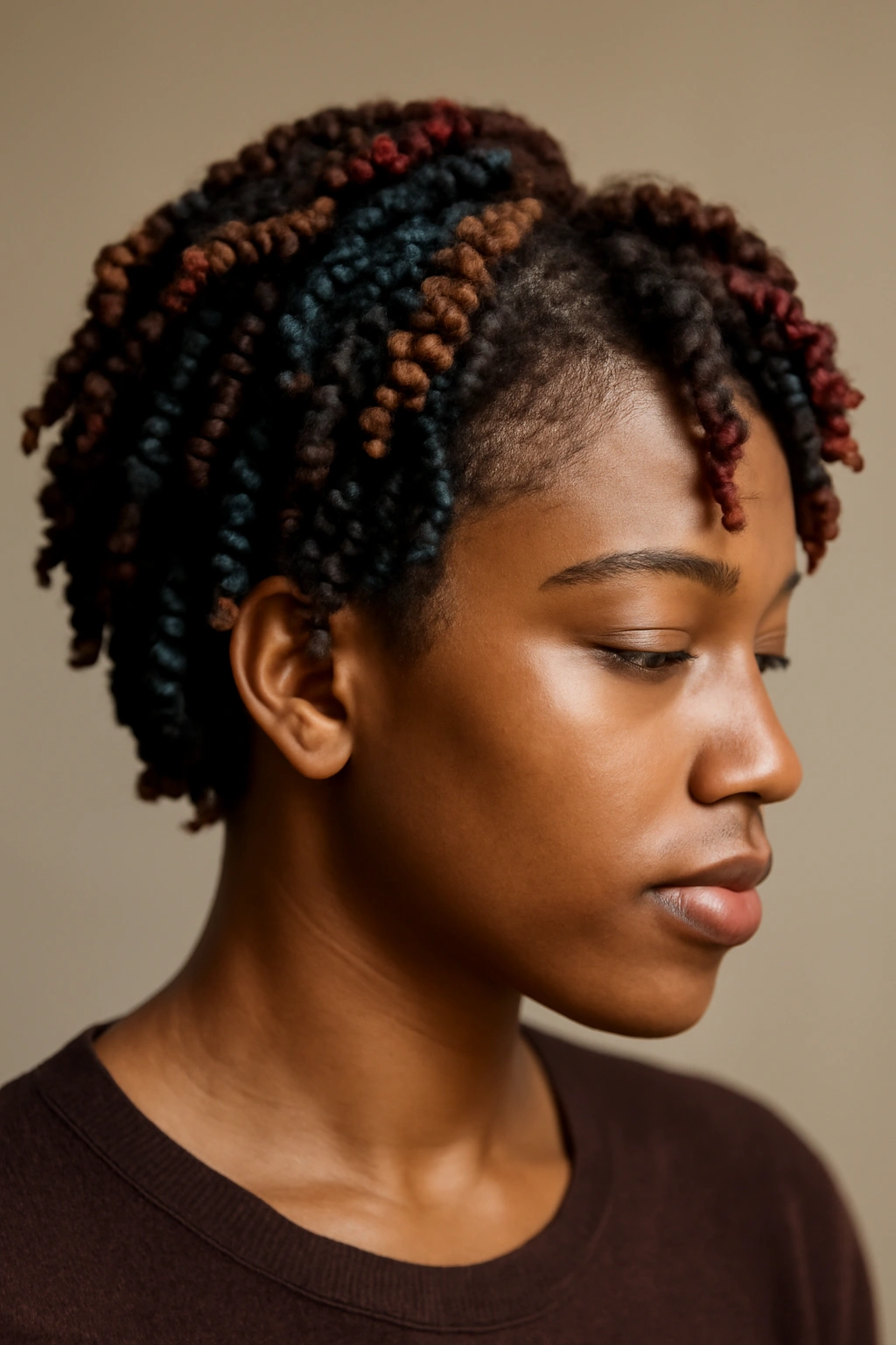 10 Twist Out Styles for Short Natural Hair to Copy 5 Colored twist outs with highlights woven through short natural hair