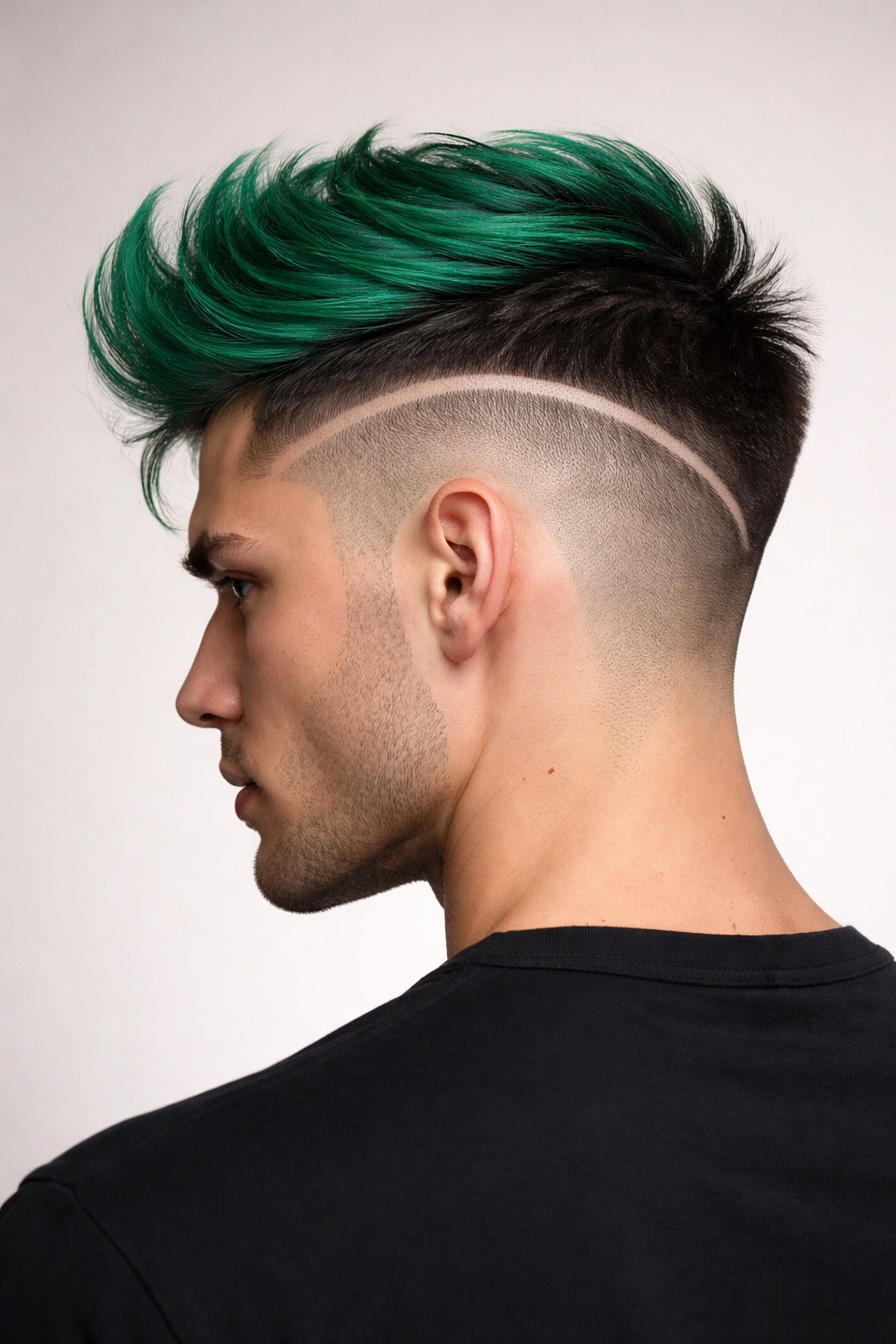 Head with undercut and vibrant emerald color on the top