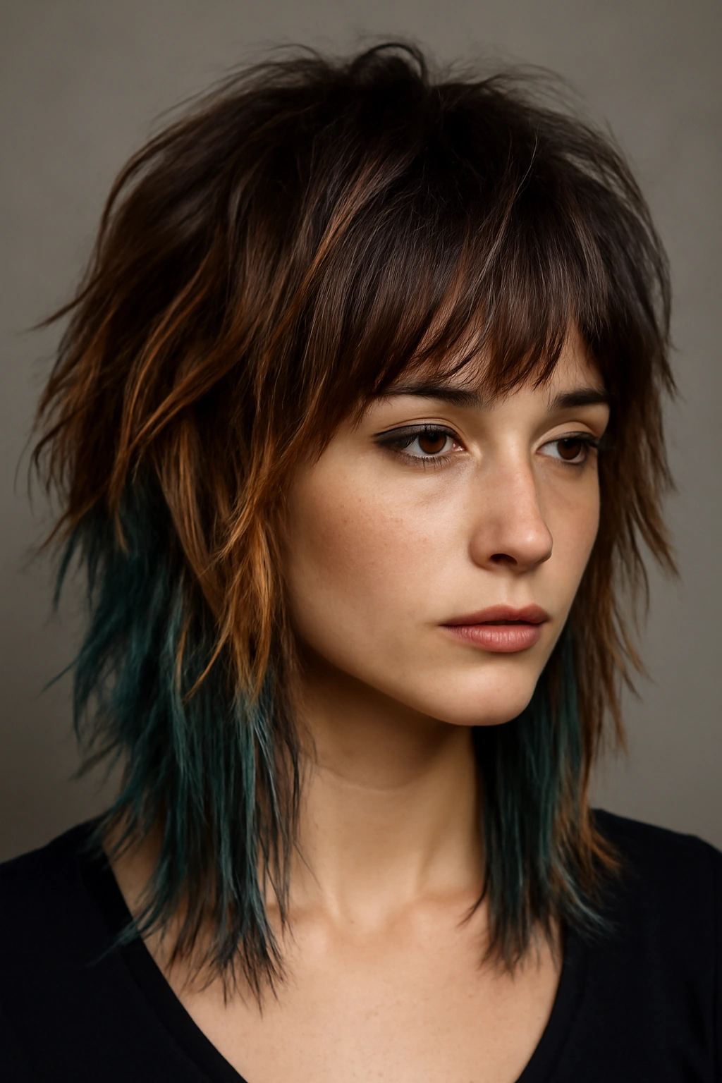 12 Wolf Cuts That Make Short Hair Look So Cool 9 Wolf cut with color contrast on layered hair