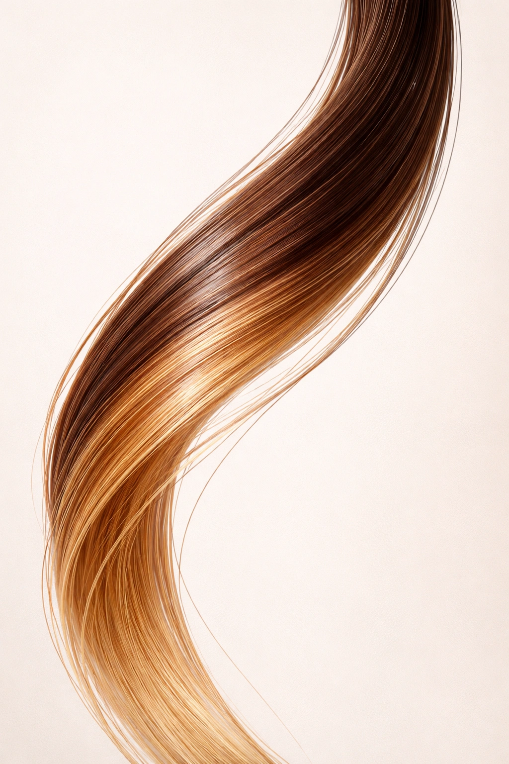 Hair strand with subtle color gradient illustrating coloring takeaways.