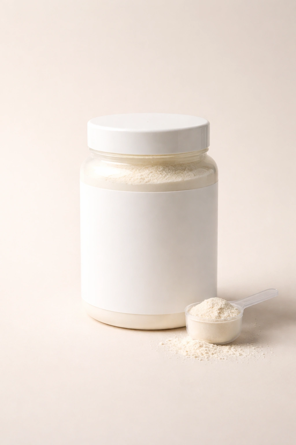 Colostrum supplement bottle on plain background product shot