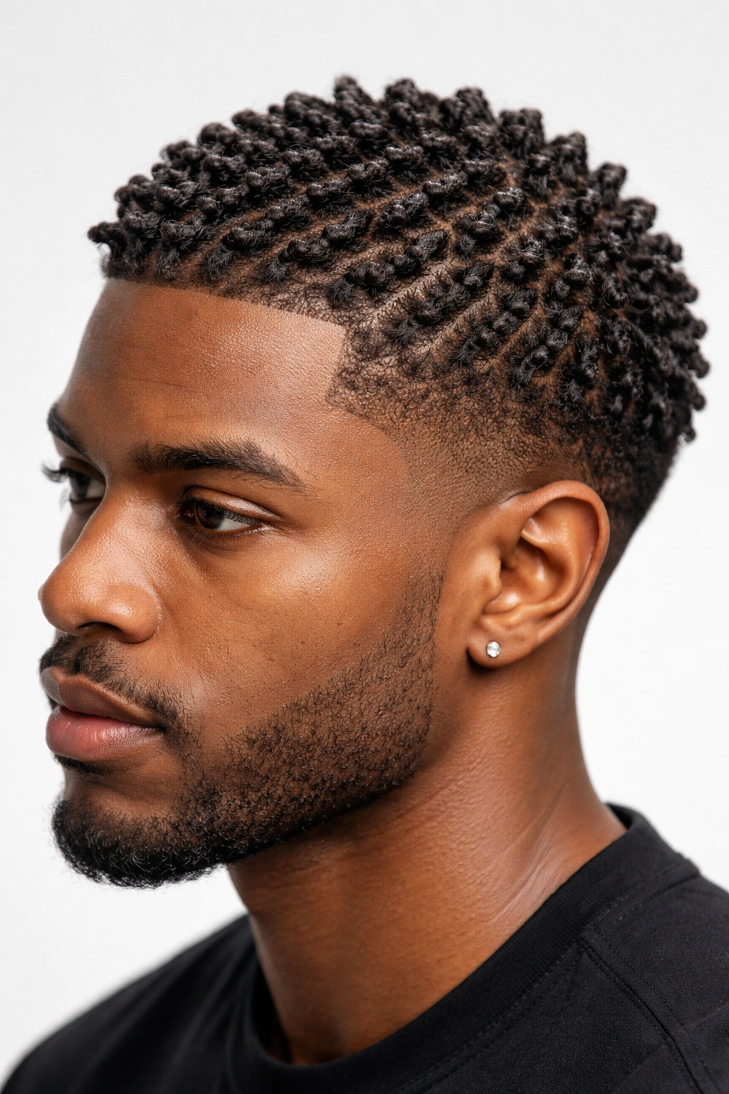 Close-up of tight comb coils on short hair