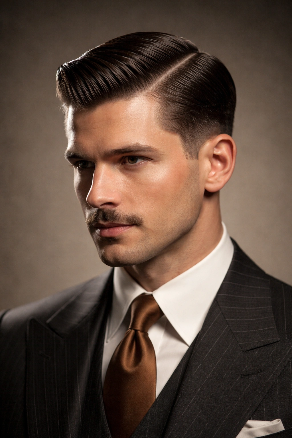 Man with a classic 1920s comb-over hairstyle