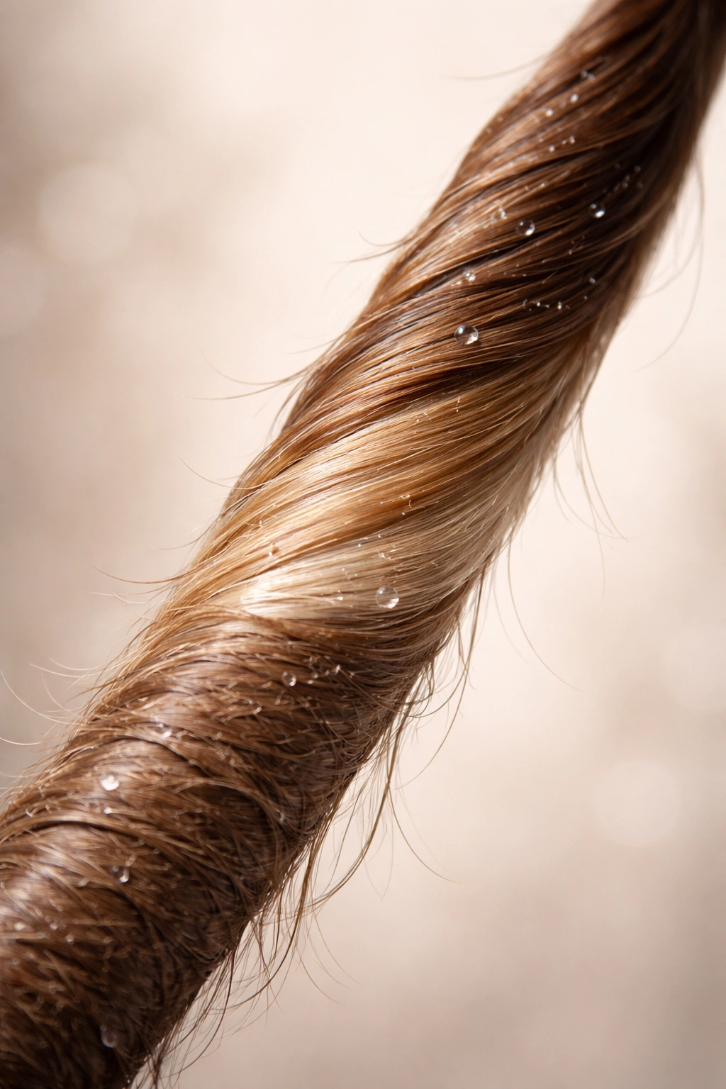 Hair strand with dry and hydrated zones illustrating conditioning frequency
