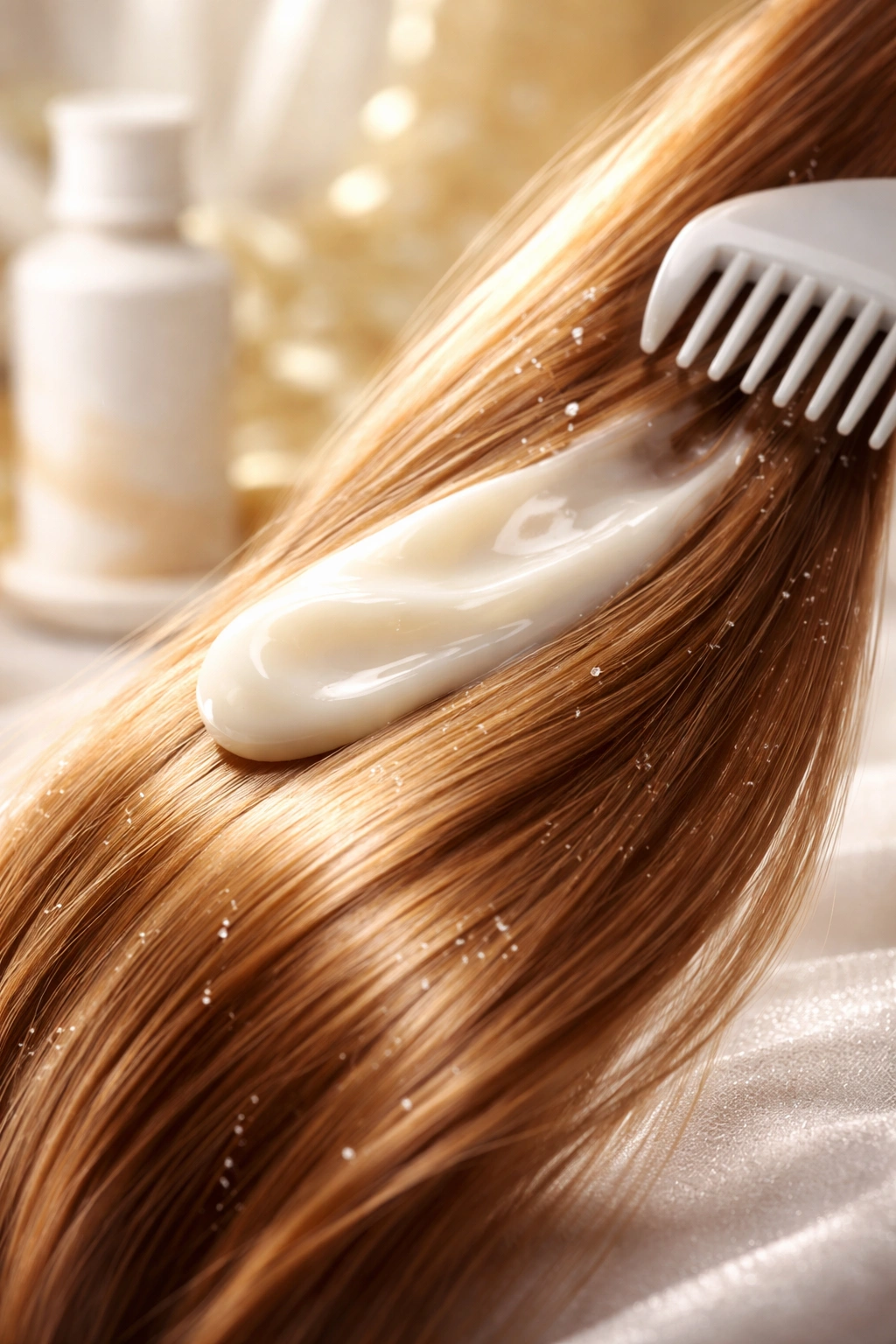 Hair strand with moisturized, smooth surface from conditioner