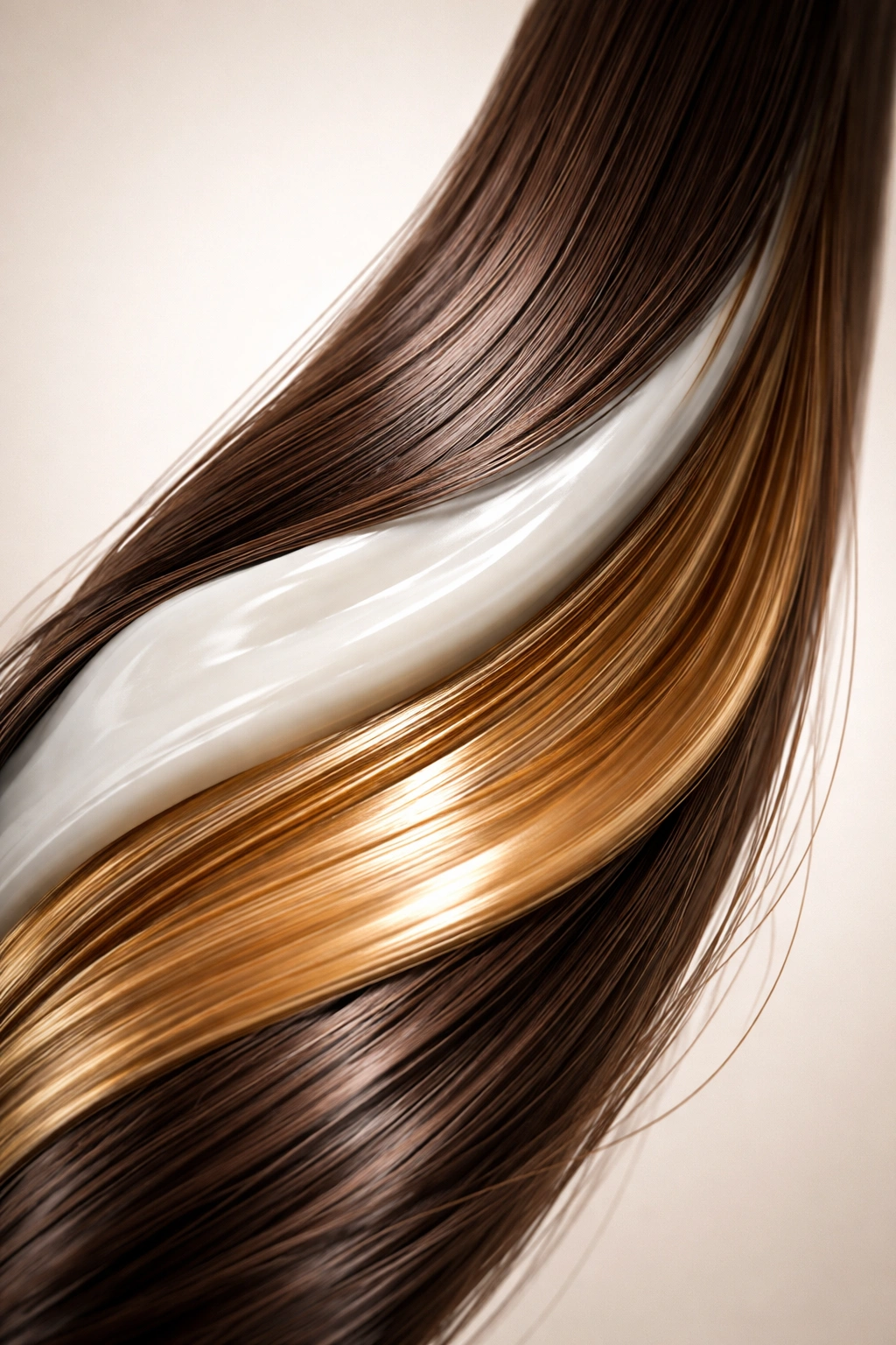 Hair strand with dual-tone coating on mid-lengths and ends