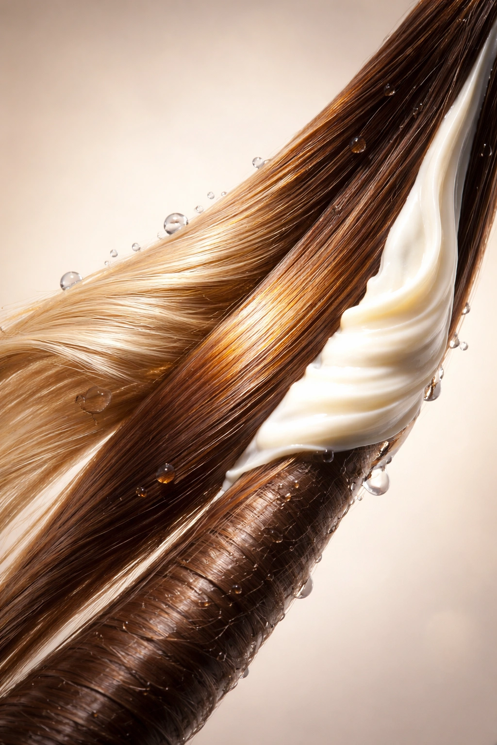 Hair strand with distinct texture segments showing conditioning balance