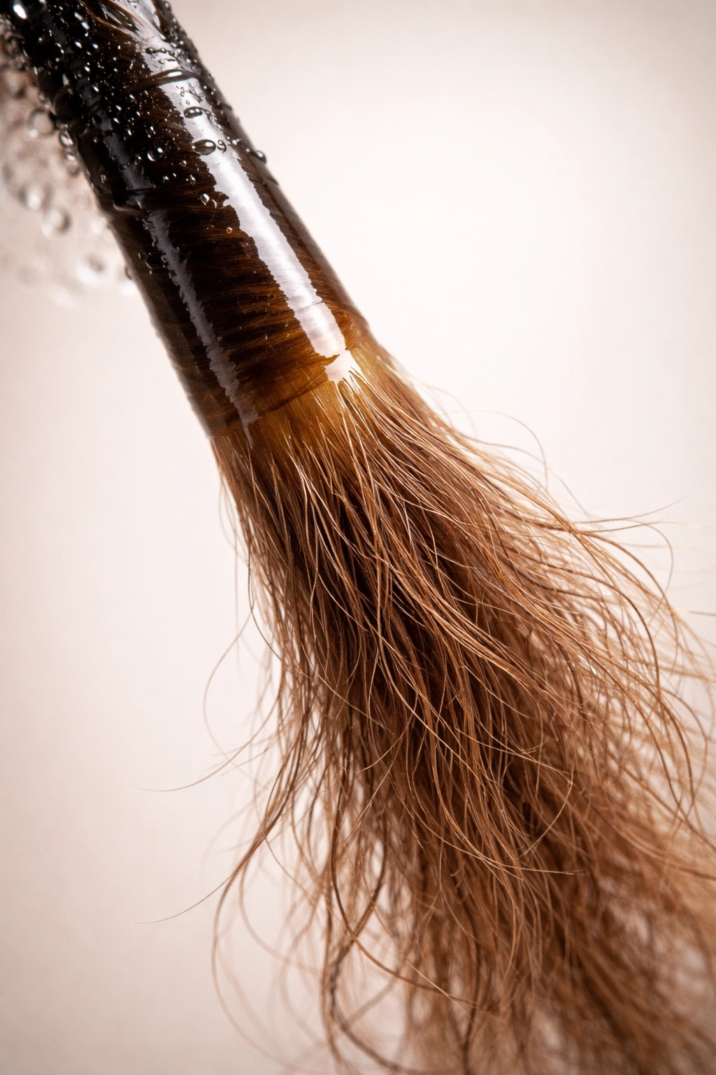 Macro close-up of hair showing oily roots and dry ends to illustrate conditioning mistakes