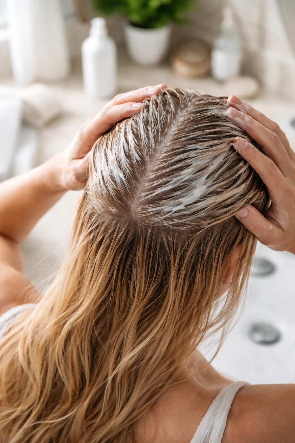 Hair with conditioner on roots causing weight and greasiness