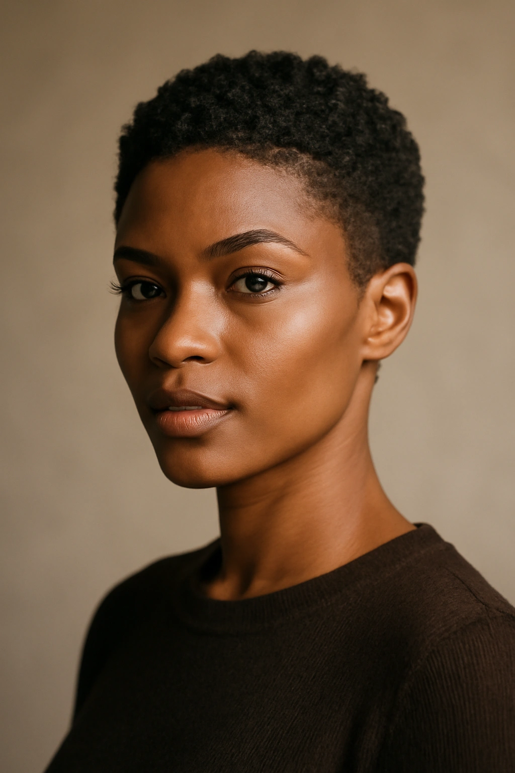 Short Natural Haircuts for Coily and Curly Textures 15 Portrait of a person with bold short natural curls showing confidence