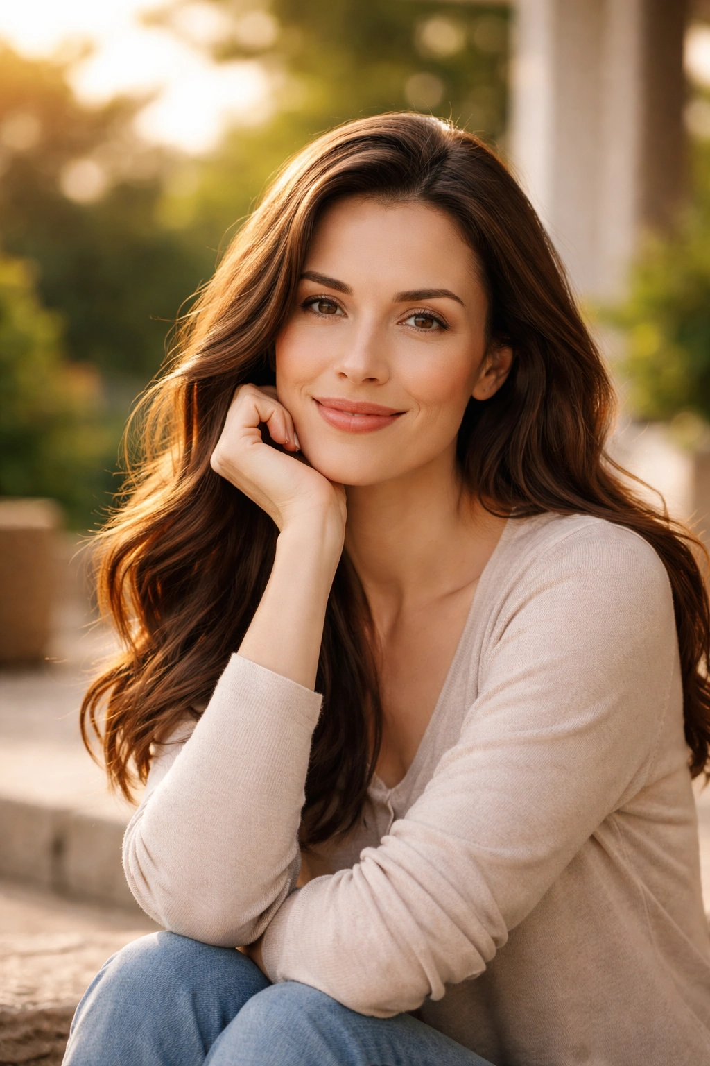 Confident person with full hair and calm expression.