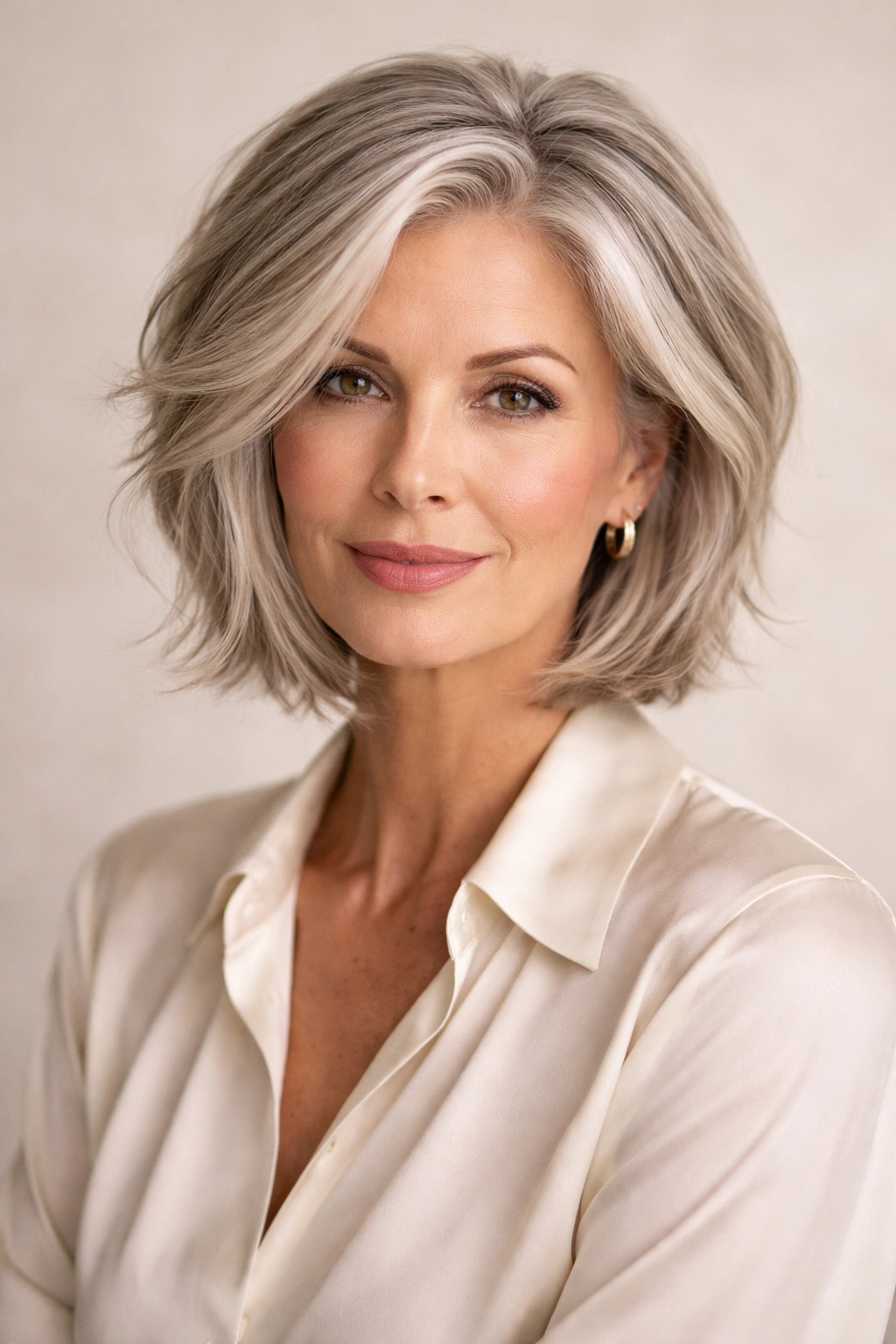 Confident 50+ woman with a stylish, modern hairstyle.