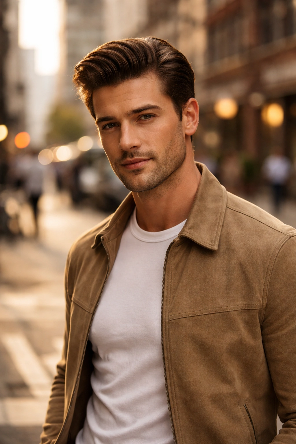 Confident man with classic hairstyle in modern setting
