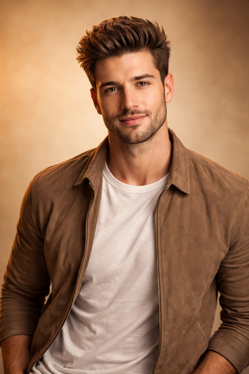 Confident man with a well-styled haircut against a warm backdrop