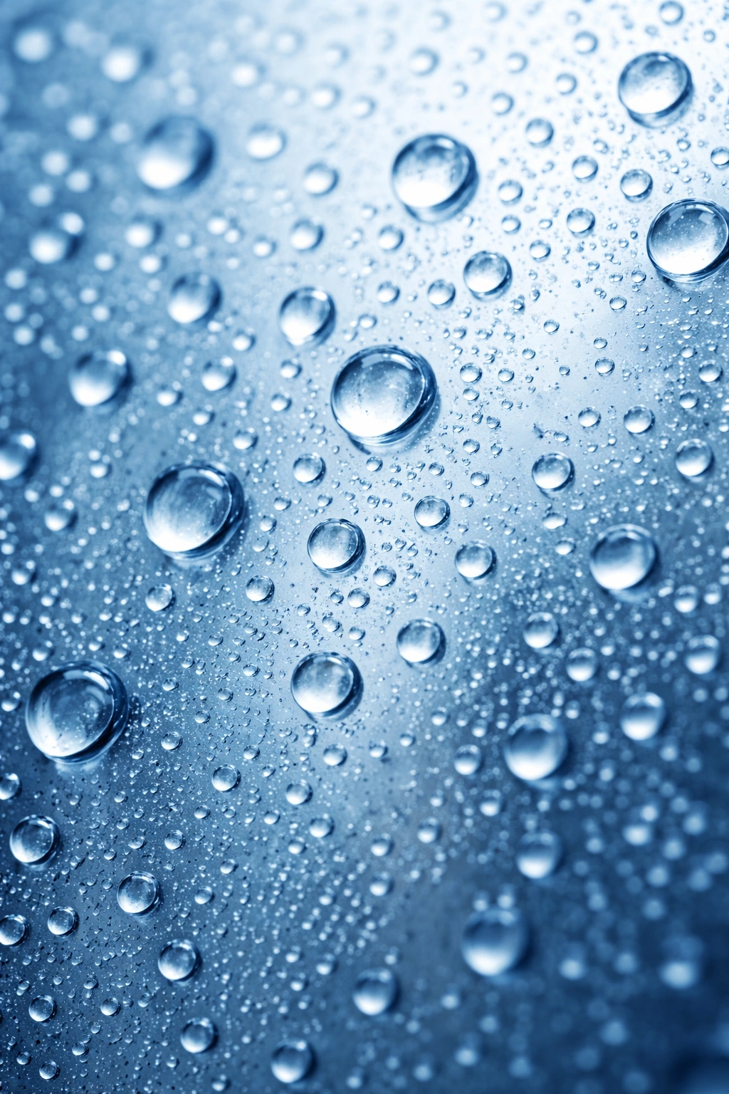 Glass with water droplets in cool blue lighting