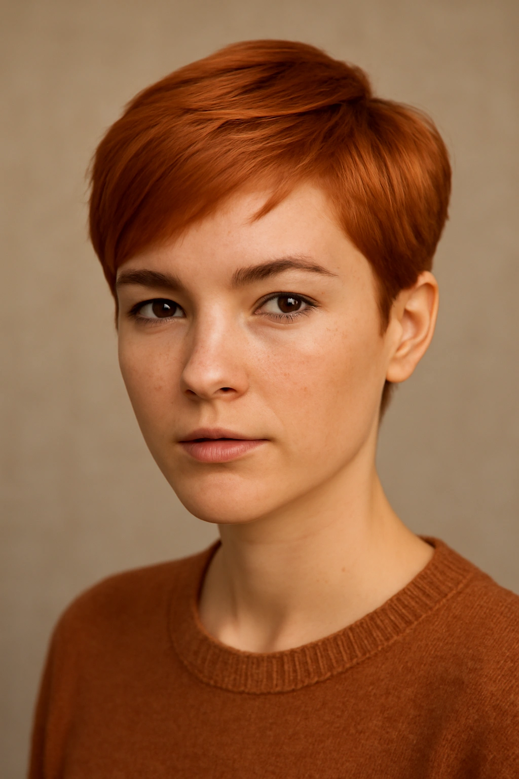 10 Short Copper Haircuts With a Warm Gorgeous Glow 16 Person with copper short hair and warm undertones with freckles
