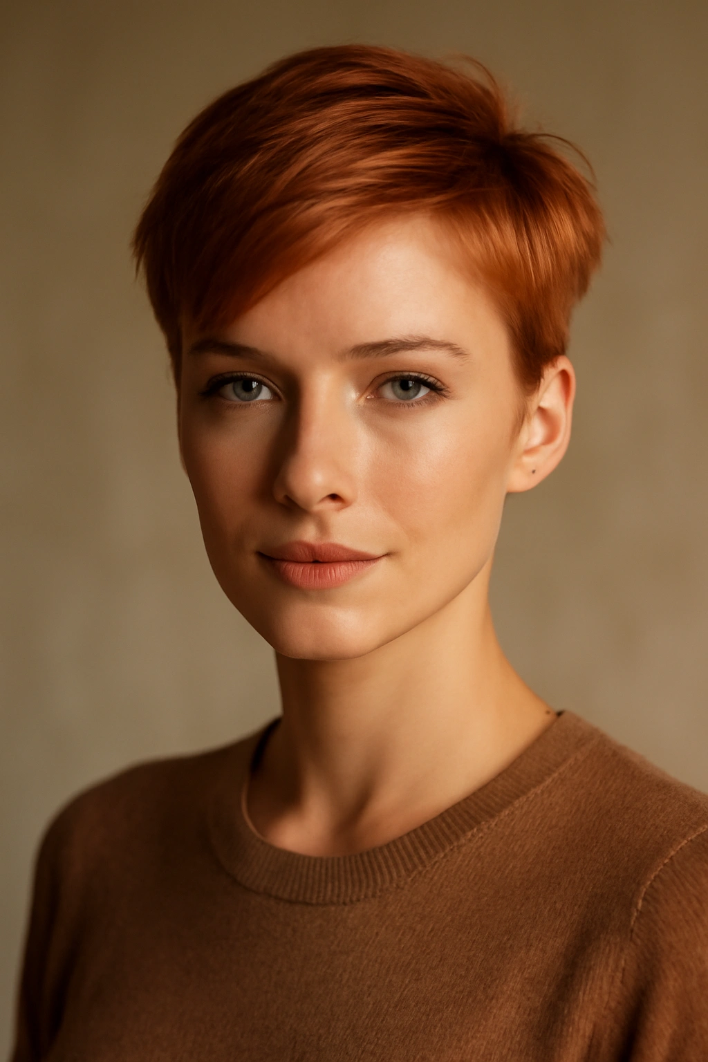 10 Short Copper Haircuts With a Warm Gorgeous Glow 18 Person with copper short hair in a sleek, modern cut