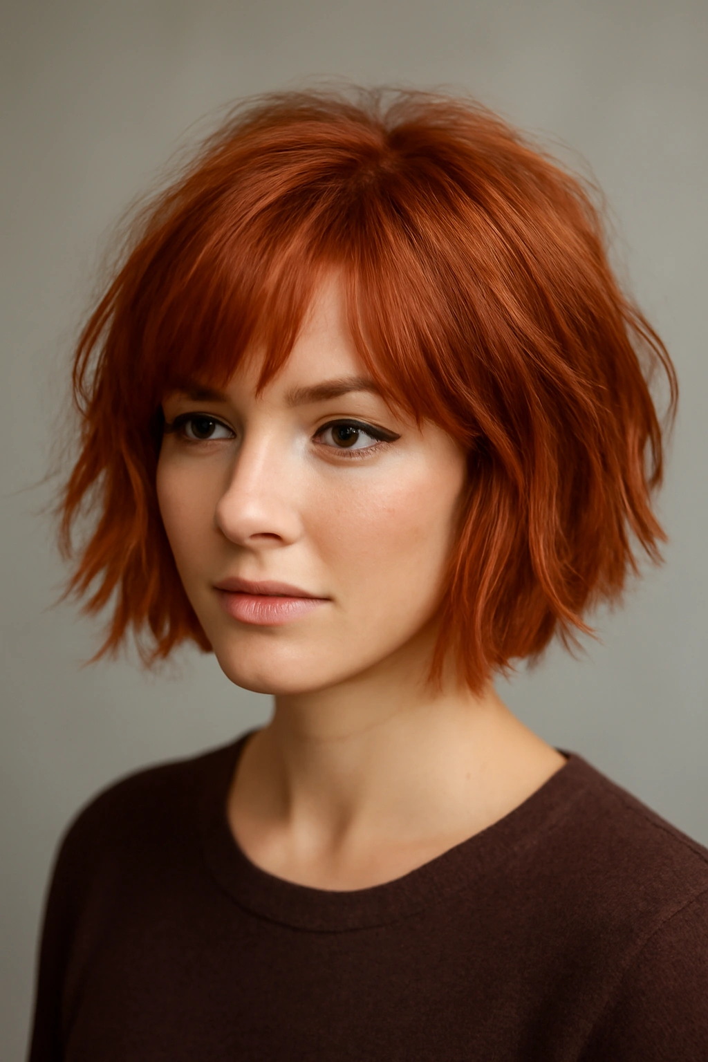 10 Short Copper Haircuts With a Warm Gorgeous Glow 12 Copper textured bob with chin-length layers and pronounced movement.