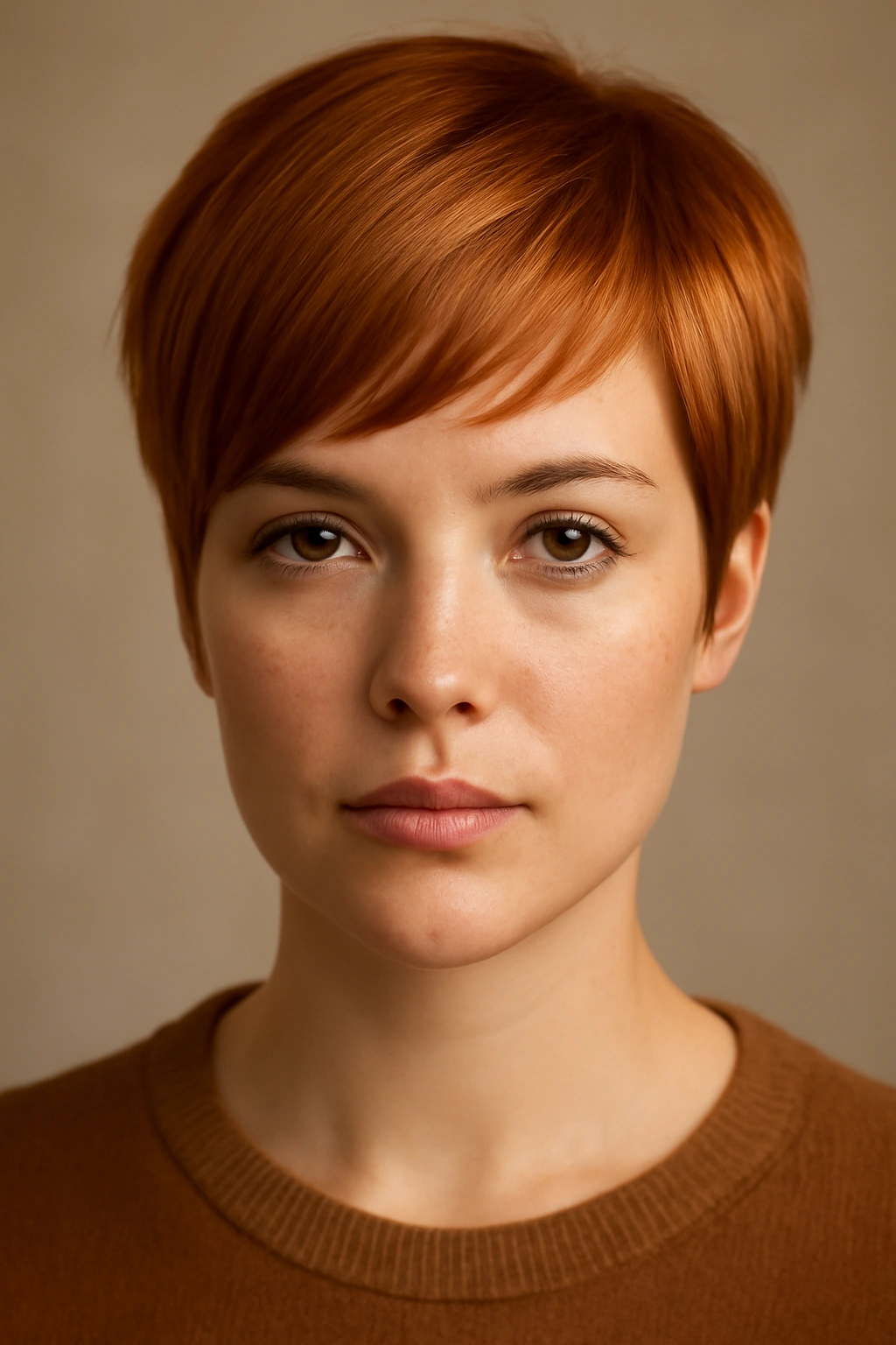 10 Short Copper Haircuts With a Warm Gorgeous Glow 2 Portrait showing varied copper tones on short hair to match skin undertones.