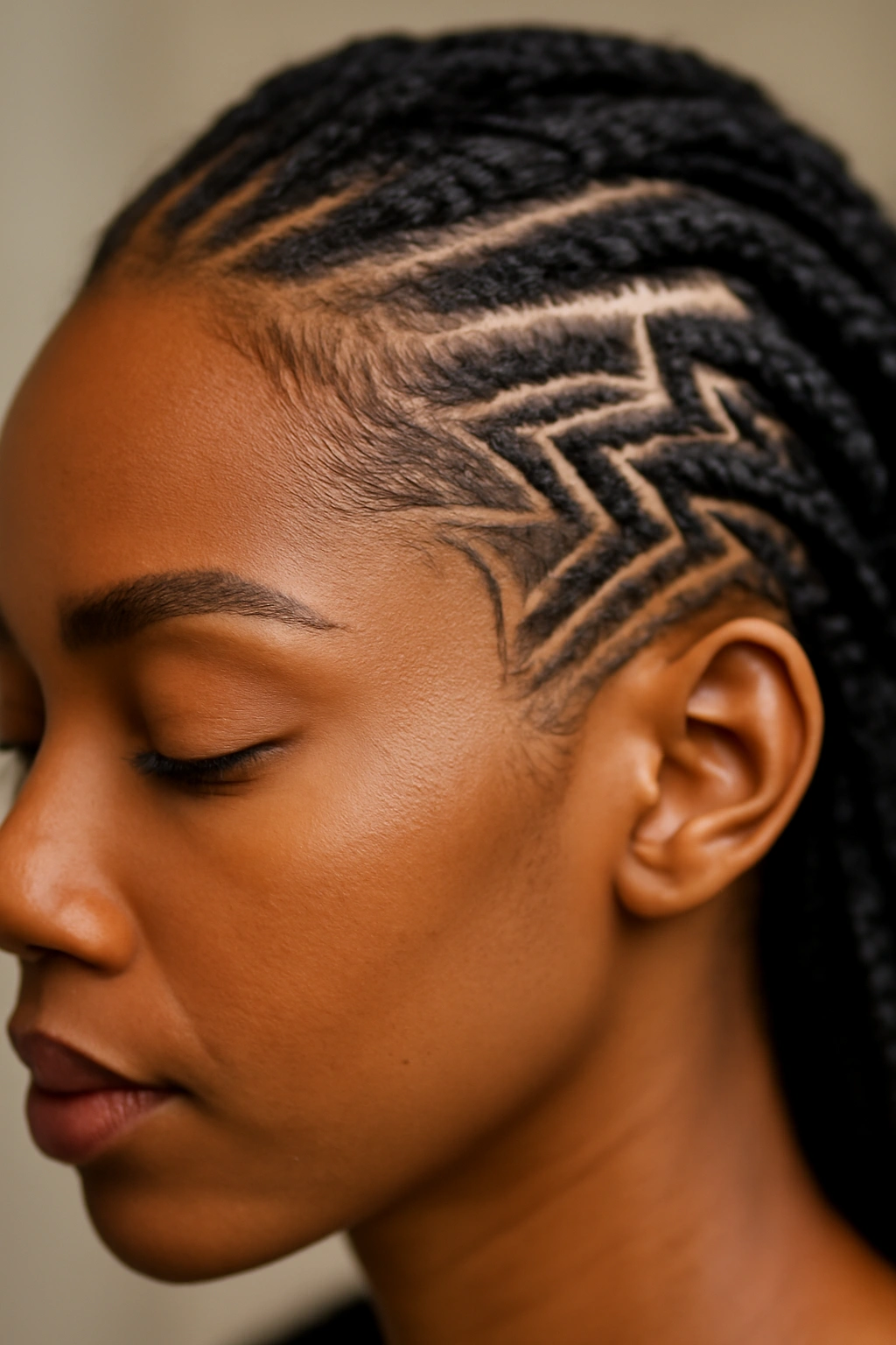 10 Line Design Hairstyles Black Women Are Wearing 9 Close-up of corner hairline designs at temple area