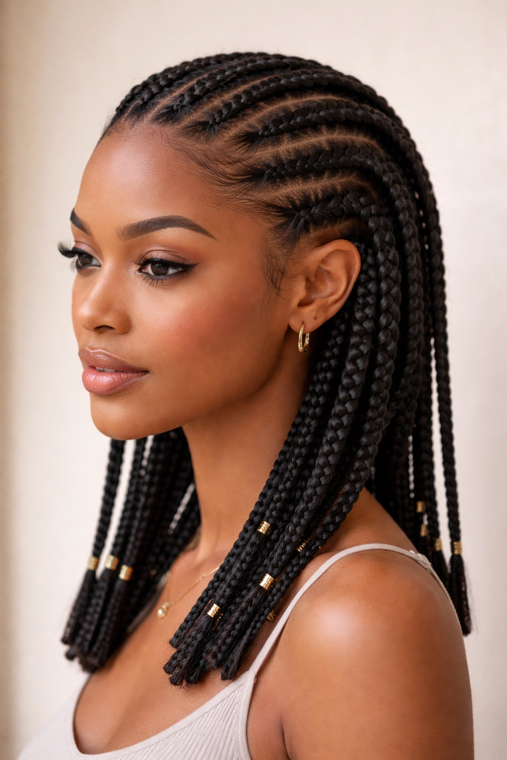 15 Box Braid Styles That Look Great On Short Hair 6 Cornrow crown with hanging box braids on short hair