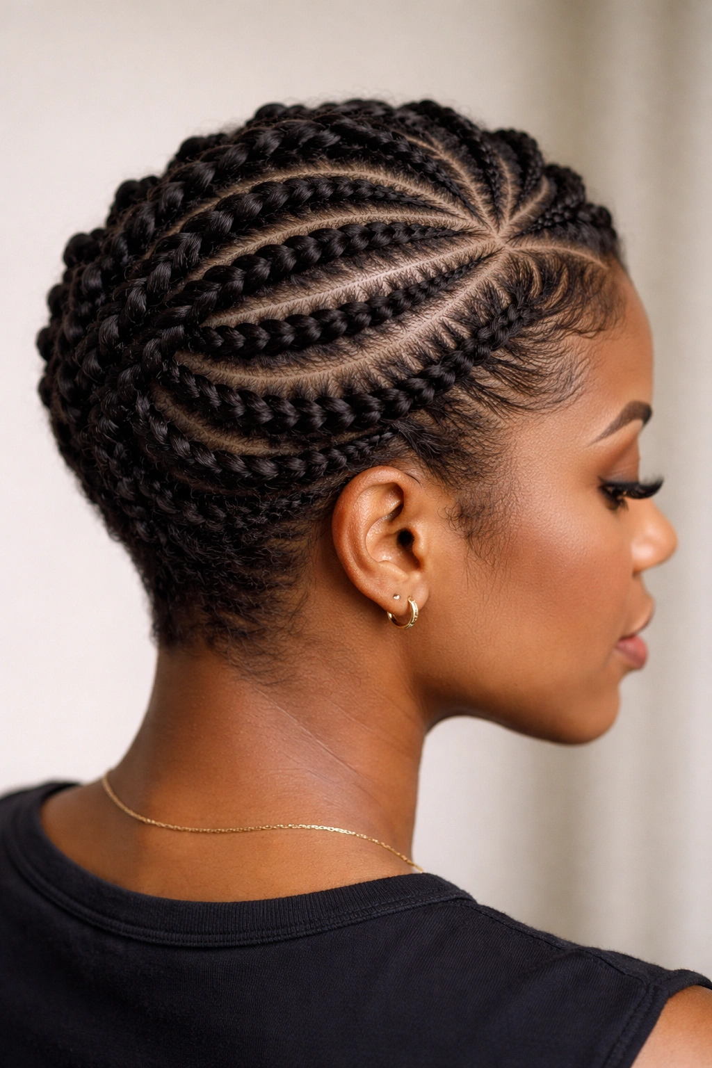 20 Short Braided Hairstyles To Pin Right Now 8 Close-up of a crown-shaped cornrow pattern around the head on short hair