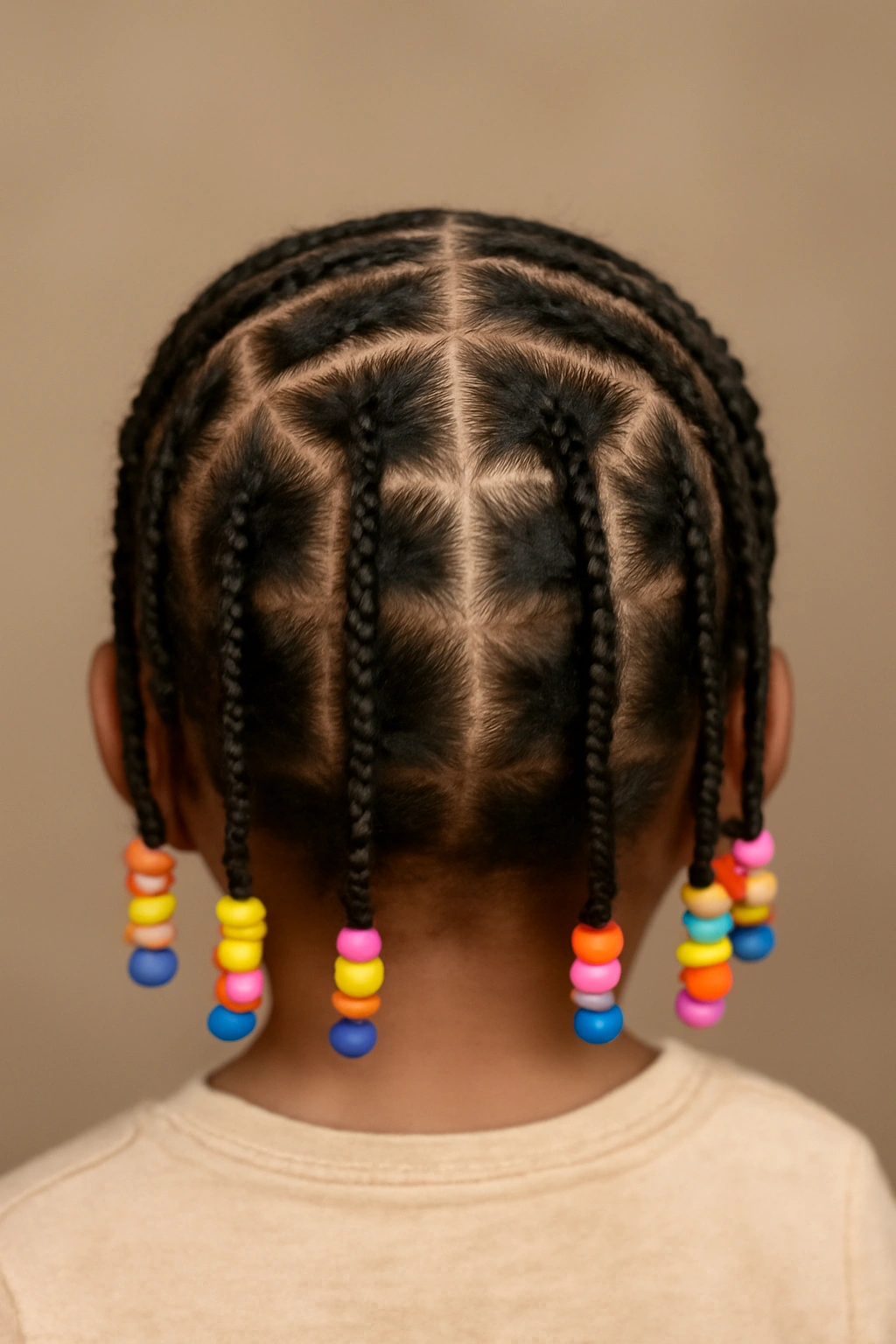 12 Cute Beaded Hairstyles Your Toddler Will Love 4 Top-down view of toddler head with cornrow grid and beads