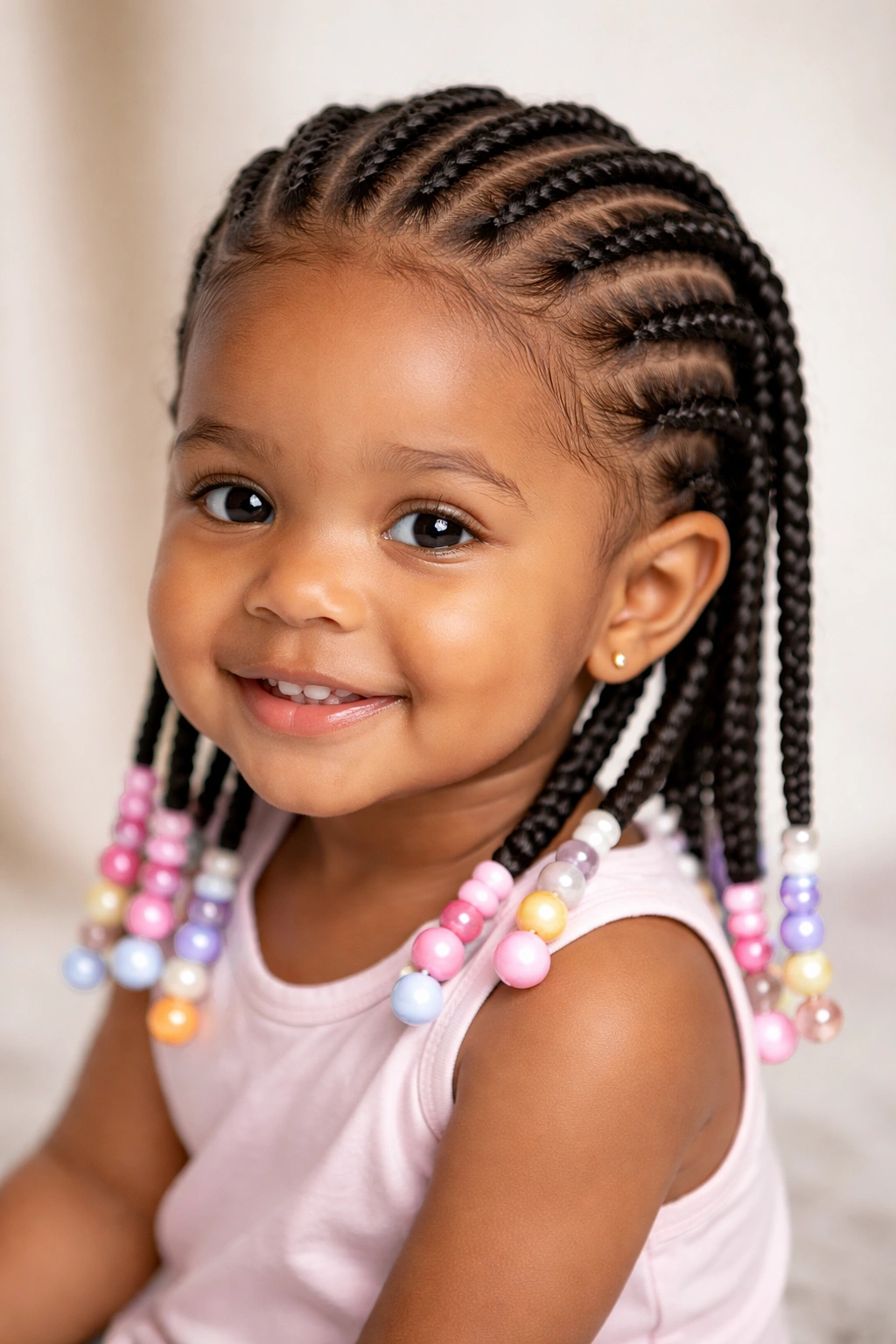 Close-up of toddler's cornrows with beaded ends