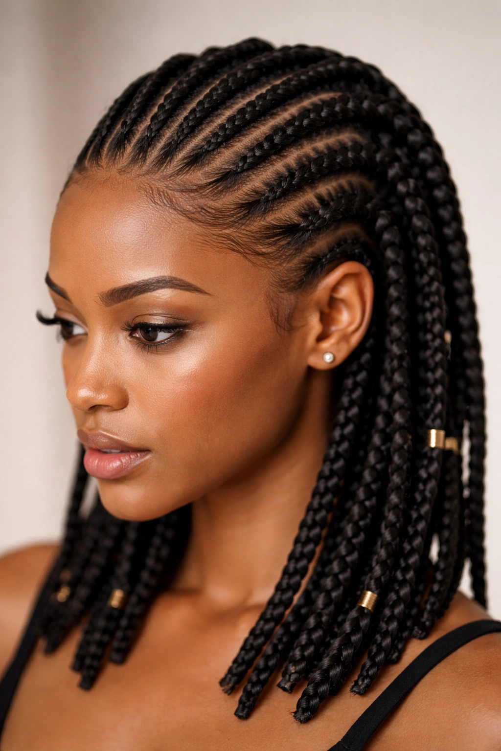 15 Box Braid Styles That Look Great On Short Hair 1 Close-up of Sleek Back Cornrows fading into Box Braids on short hair