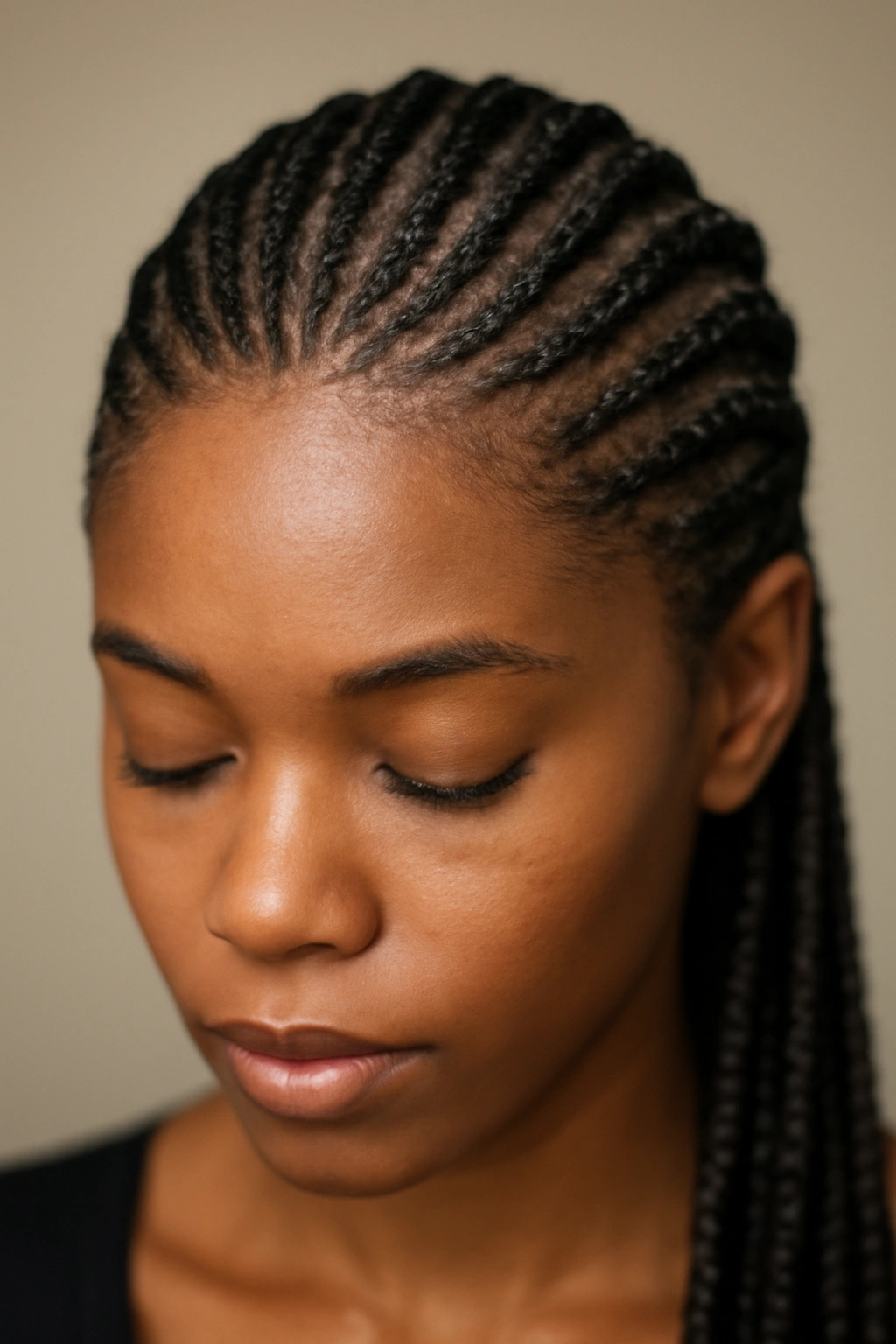 15 Beautiful Ways to Wear Your Naturally Curly Hair 13 Close-up of a head with cornrows forming a protective braided hairstyle
