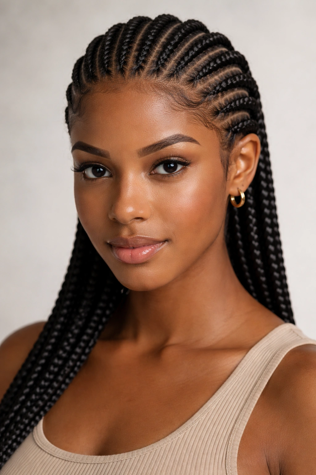 Close-up of cornrows braided close to the scalp in raised rope-like rows