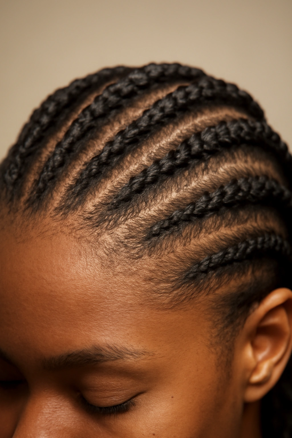 10 Helmet-Friendly Hairstyles That Stay Looking Good 8 Close-up of scalp with cornrows following scalp contours
