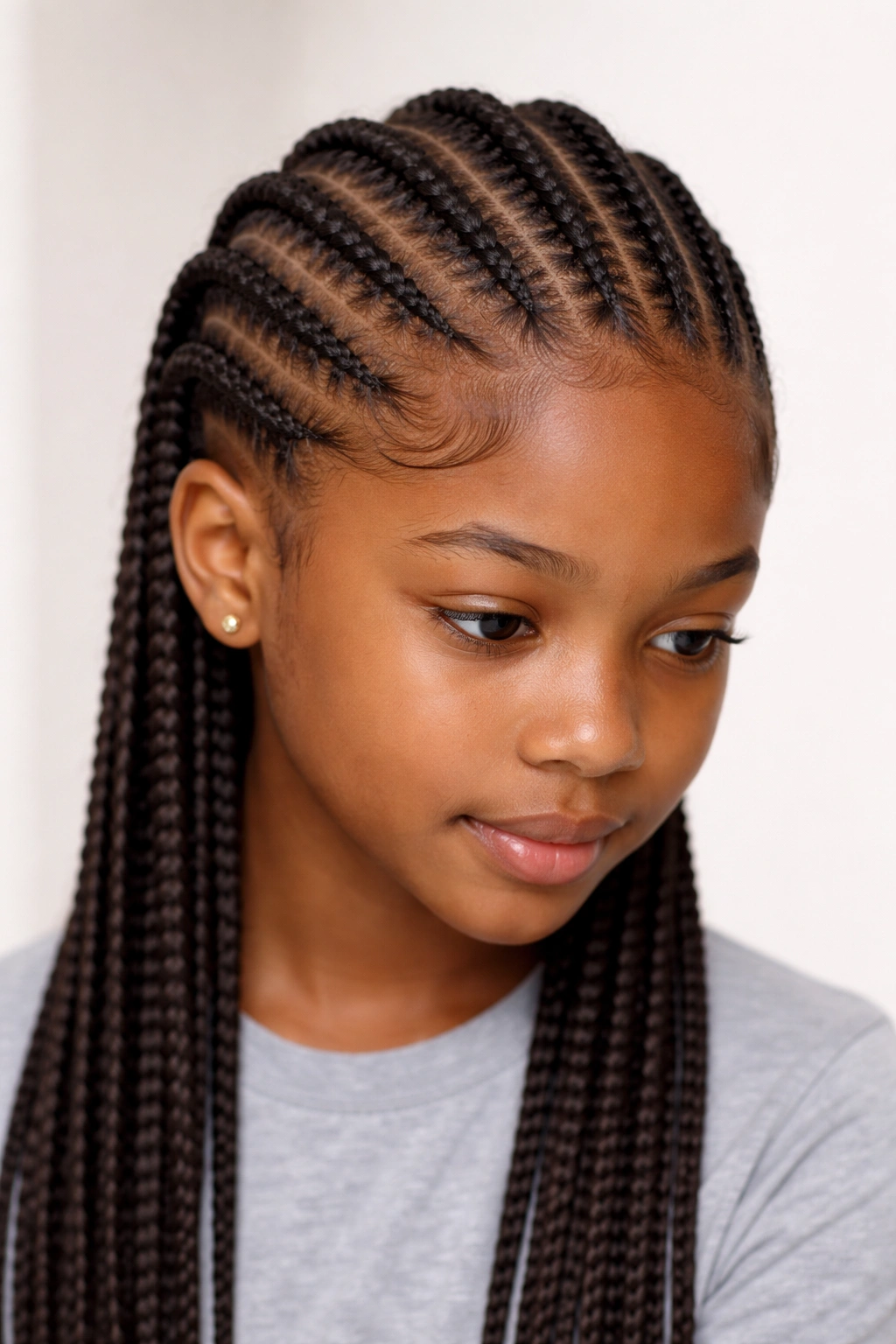 Straight-back cornrows on a clean-parted scalp with simple pattern