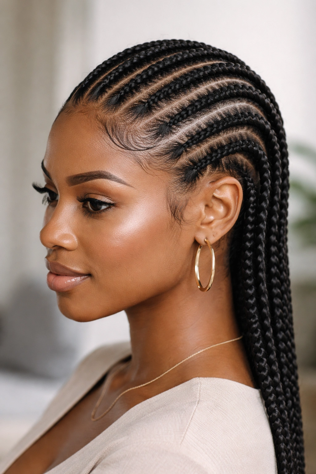 Straight-back cornrows neatly braided across the scalp