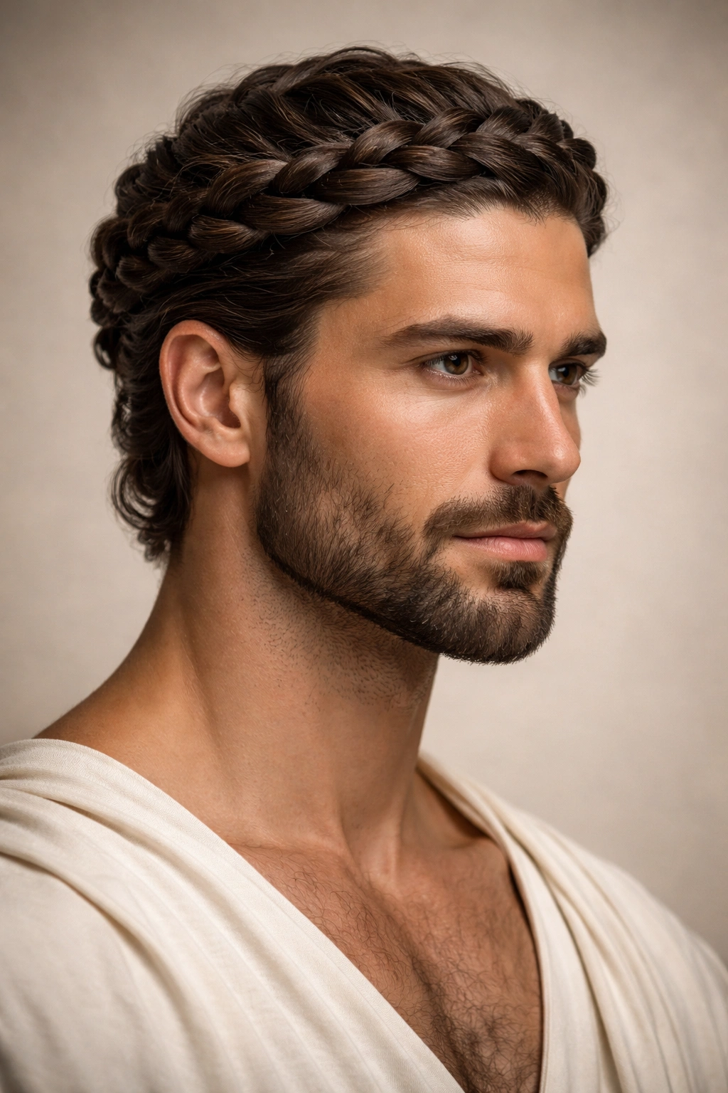 Portrait of a man with a crown-like braid encircling the head