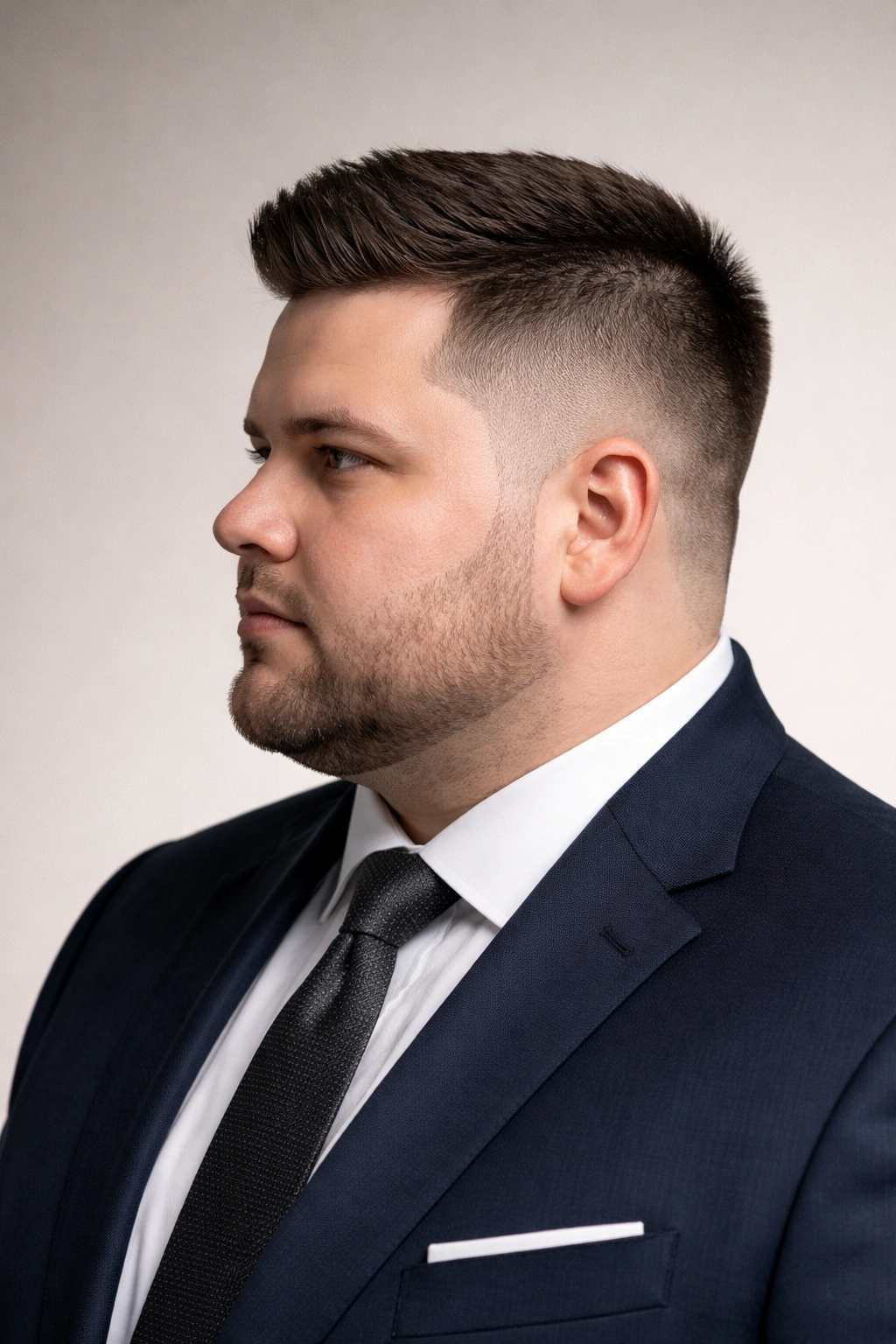 Side-profile of a man with corporate crew cut