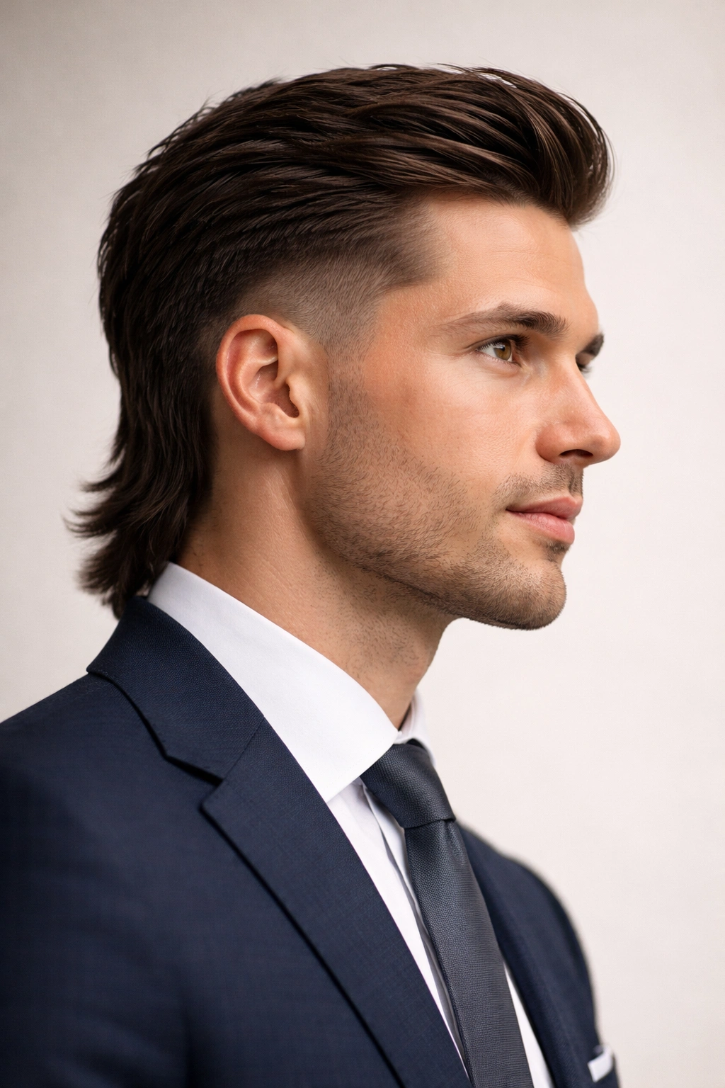 15 Short Mullet Haircuts Worth The Big Chop 13 Close-up profile of a professional with a clean, low-fade mullet