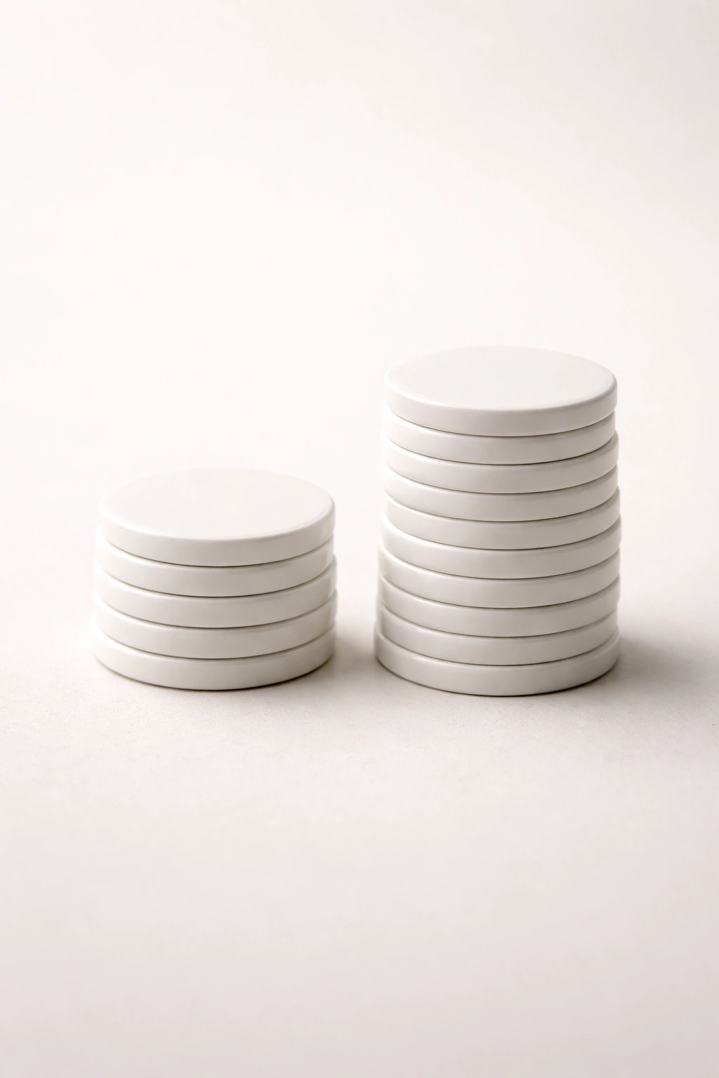 Abstract stack of unmarked discs representing cost