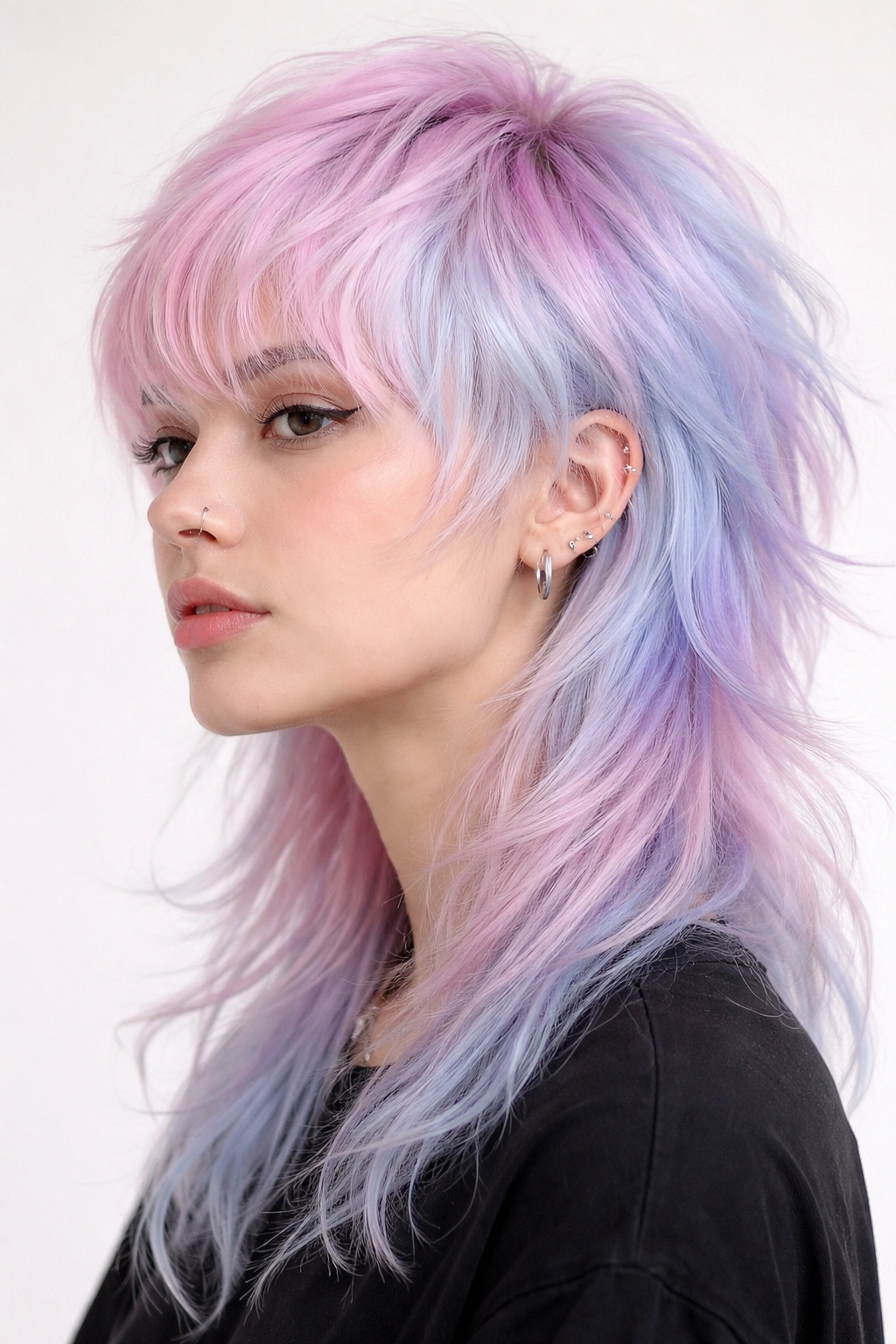 Pastel mullet with pale pink, blue, and lavender tones