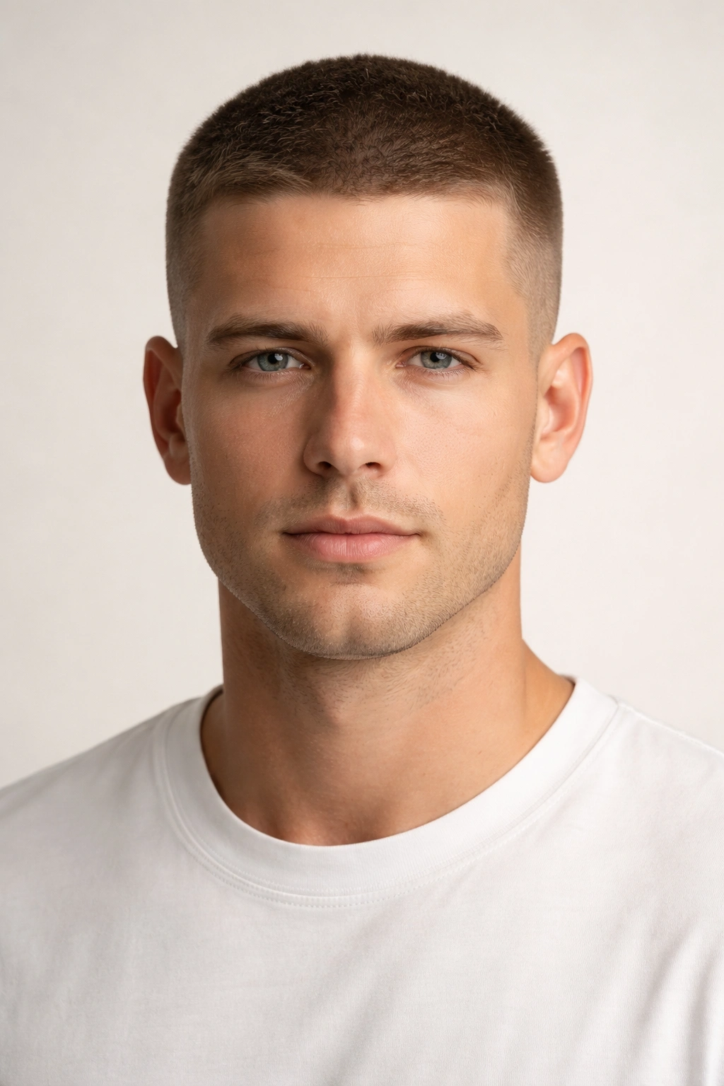 Front-facing portrait of a man with a classic crew cut.