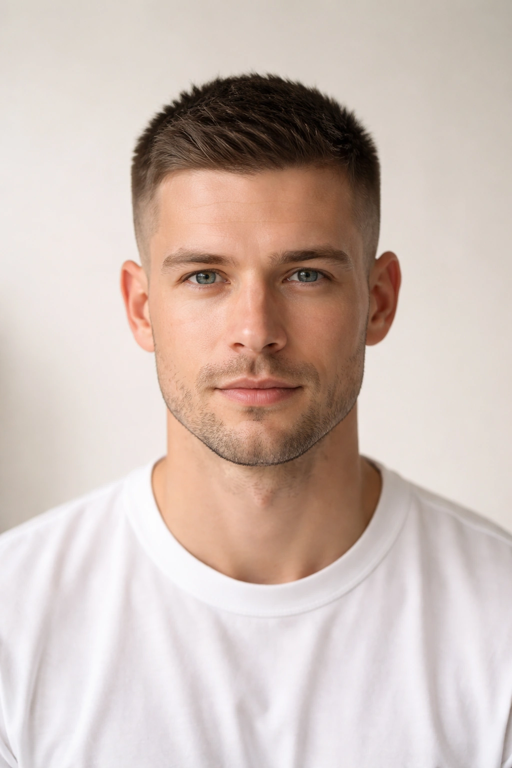 Portrait of a person with a crew cut, short sides and longer top
