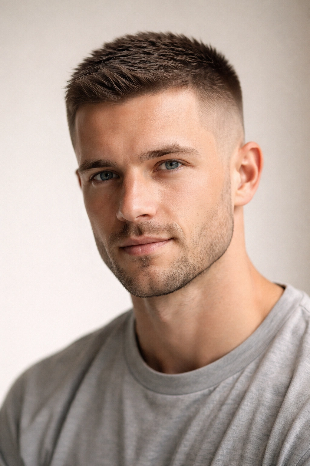 15 Easy Haircuts That Are Simple To Maintain 11 Crew cut hairstyle with very short sides and longer top in headshot
